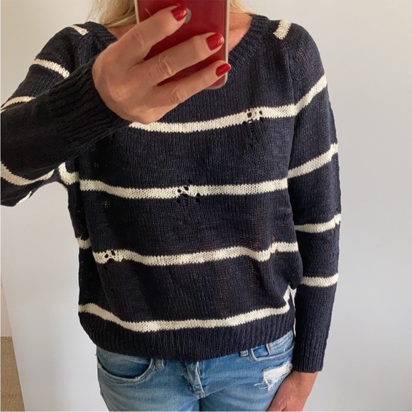 Navy & White Stripe Distressed Sweater - Picture 8 of 8